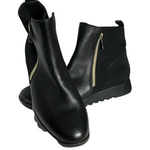 Munro Black Leather Stretch Comfort Ankle Boots 9.5M Shock Absorbing Sole